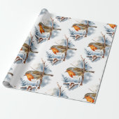 Waterverf Winter Engels Robin Bird Natuur Cadeaupapier (Uitgerold)
