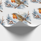 Waterverf Winter Engels Robin Bird Natuur Cadeaupapier (Hoek)