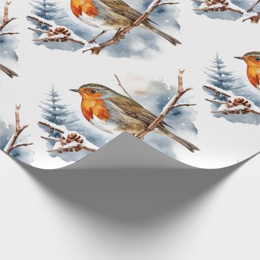Waterverf Winter Engels Robin Bird Natuur Cadeaupapier (Hoek)