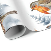 Waterverf Winter Engels Robin Bird Natuur Cadeaupapier (Rol Hoek)