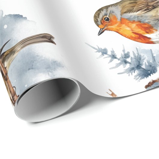 Waterverf Winter Engels Robin Bird Natuur Cadeaupapier (Rol Hoek)