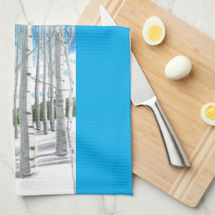 Waterverf Winter Espenbos Keukendoek Theedoek
