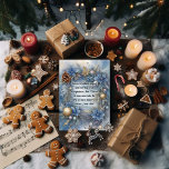 Waterverf Winter Flora Bijbel Vers Blauw Goud Feestdagenkaart<br><div class="desc">Zilveren en gouden geaccentueerde vakantiekaart met een rustieke waterverf krans van winterflora. Bijbelvers uit de KoningsBijbel: Efeziërs 2:8-9 - 1 Timoteüs 1:15 - "Dit is een trouw gezegde, en waardig van alle acceptatie, dat Christus Jezus in de wereld kwam om zondaars te redden; van wie ik de chef ben." "Kerstzegeningen"...</div>