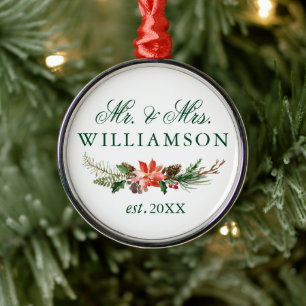 Waterverf Winter Floral de heer en mevrouw Metalen Ornament