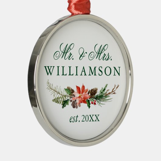 Waterverf Winter Floral de heer en mevrouw Metalen Ornament (Rechts)