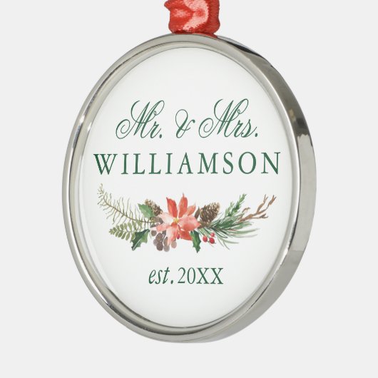 Waterverf Winter Floral de heer en mevrouw Metalen Ornament (Links)