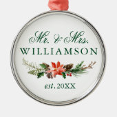 Waterverf Winter Floral de heer en mevrouw Metalen Ornament (Voorkant)