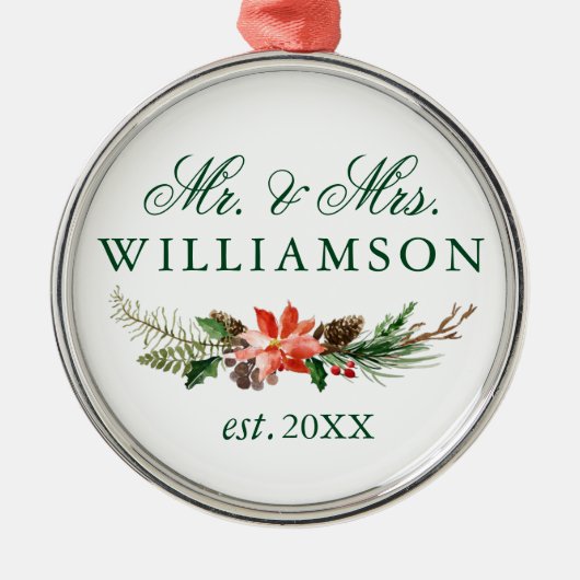 Waterverf Winter Floral de heer en mevrouw Metalen Ornament (Voorkant)