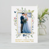 Waterverf Winter Floral Dusty Blue Pas getrouwd Go Folie Feestdagenkaart (Staand Voorkant)