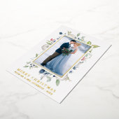 Waterverf Winter Floral Dusty Blue Pas getrouwd Go Folie Feestdagenkaart (Gedraaid)