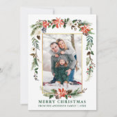 Waterverf Winter Floral Foto Gold Green Feestdagenkaart (Voorkant)