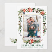 Waterverf Winter Floral Foto Gold Green Feestdagenkaart (Voorkant / Achterkant)