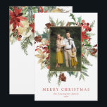 Waterverf Winter Floral Gold Foil kerstfoto<br><div class="desc">Elegant Waterverf Winter Floral Holiday Kerstfeest Foto kerstmis Kaart met je foto in ons faux gold folie lijst van rustic, maar elegant wintervakantiegroen, zoals poinsettia, heilig en dennurk. De achterkant heeft meer elegante botanische ivoor en rode floralen. Neem contact met ons op via cedarandstring@gmail.com als u hulp nodig hebt bij...</div>