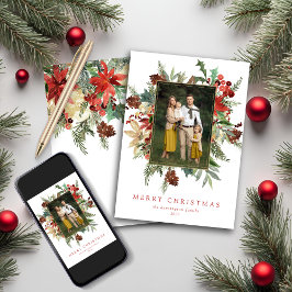 Waterverf Winter Floral Gold Foil kerstfoto Feestdagenkaart