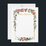 Waterverf Winter Floral Gold gepersonaliseerd Notitiekaartje<br><div class="desc">Moderne Elegante Waterverf Winter Bloemen Gepersonaliseerde Gouden Lijst Note Kaart. Gouden schrift. Omvat prachtige waterverf rode poinsettia's,  botanisch groen,  wintergebladerte,  hulstbessen,  witte rozen,  katoen,  dennenappels en blauwe bessen.</div>