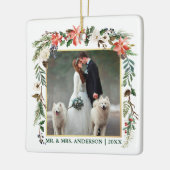 Waterverf Winter Floral Green Gold Wedding Foto Keramisch Ornament (Links)