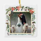 Waterverf Winter Floral Green Gold Wedding Foto Keramisch Ornament (Voorkant)