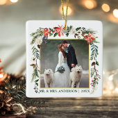 Waterverf Winter Floral Green Gold Wedding Foto Keramisch Ornament