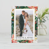 Waterverf Winter Floral Green Married en Merry Feestdagenkaart (Staand voorkant)