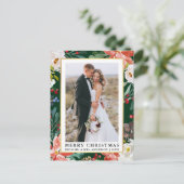 Waterverf Winter Floral Green Pas getrouwd Kerstmi Briefkaart (Staand voorkant)