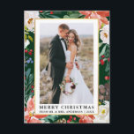 Waterverf Winter Floral Green Pas getrouwd Kerstmi Briefkaart<br><div class="desc">De Elegant Waterverf Winter Floral Pas getrouwd Foto Merry Kerstmis Briefkaart omvat prachtige rode waterverf punsettias,  botanische groen,  winterbladeren,  holbessen en witte rozen. Goud Lijst.</div>