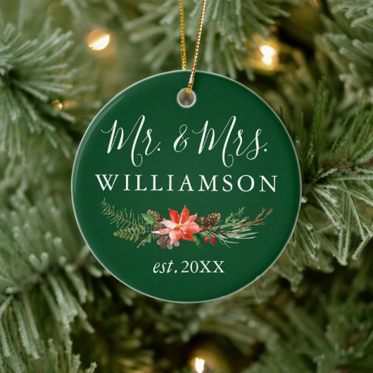 Waterverf Winter Floral Green PHOTO BACK Keramisch Ornament (Boom)