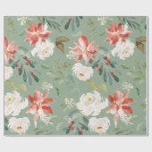Waterverf Winter Floral Holly Berry Pattern Green Cadeaupapier (Vlak)
