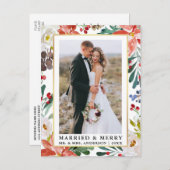 Waterverf Winter Floral Married en Merry Briefkaart (Voorkant / Achterkant)