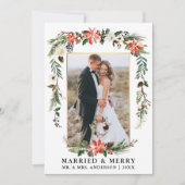 Waterverf Winter Floral Married Merry Gold Lijst Feestdagenkaart (Voorkant)