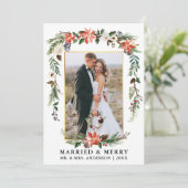 Waterverf Winter Floral Married Merry Gold Lijst Feestdagenkaart (Staand voorkant)