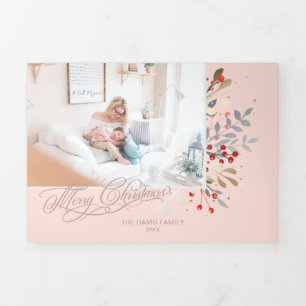 Waterverf Winter Floral op Blush roze foto Drieluik Wenskaart