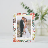 Waterverf Winter Floral Pas getrouwd Kerstmis Briefkaart (Staand voorkant)
