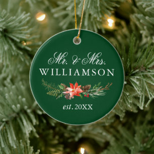 Waterverf Winter Floral PHOTO BACK Green Keramisch Ornament