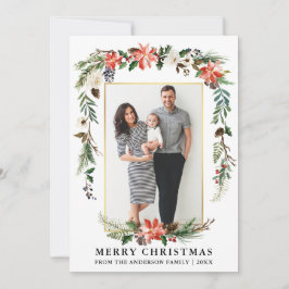 Waterverf Winter Floral Photo Gold Lijst Feestdagenkaart