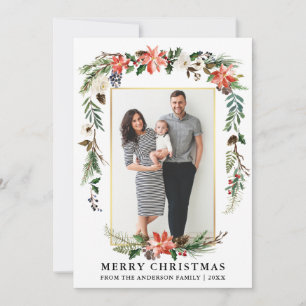 Waterverf Winter Floral Photo Gold Lijst Feestdagenkaart