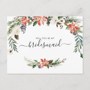 Waterverf Winter Floral   Wees mijn Bridesmaid Briefkaart
