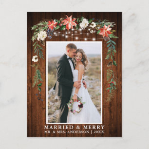 Waterverf Winter Floral Wood Gehuwd en Merry Briefkaart