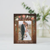 Waterverf Winter Floral Wood Gold Kerstmis Briefkaart (Staand voorkant)