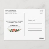 Waterverf Winter Floral Wood Gold Kerstmis Briefkaart (Achterkant)