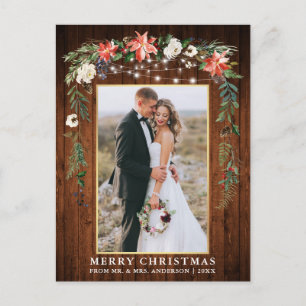 Waterverf Winter Floral Wood Gold Kerstmis Briefkaart