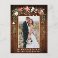 Waterverf Winter Floral Wood Gold Married Merry