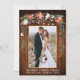 Waterverf Winter Floral Wood Gold Pas getrouwd Feestdagenkaart