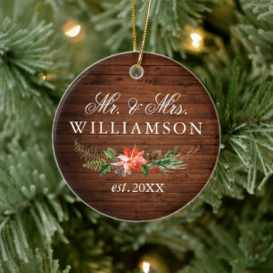 Waterverf Winter Floral Wood PHOTO BACK Keramisch Ornament