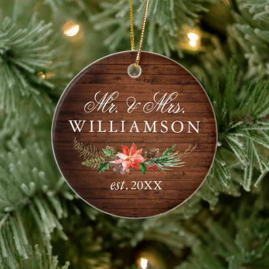 Waterverf Winter Floral Wood PHOTO BACK Keramisch Ornament (Boom)