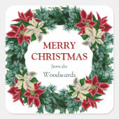 Waterverf Winter Floral Wreath Merry Kerstmis Vierkante Sticker (Voorkant)