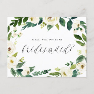 Waterverf Winter Floral zal mijn Bridesmaid zijn Aankondigingskaart