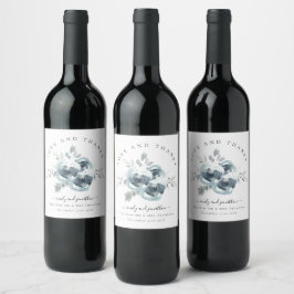 Waterverf Winter Florals Dank u Namen Bruiloft Wijn Etiket