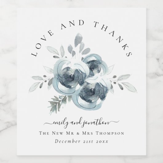 Waterverf Winter Florals Dank u Namen Bruiloft Wijn Etiket (Enkel label)