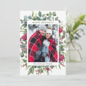 Waterverf Winter Flowers Foliage kerstFOTO Feestdagenkaart (Staand voorkant)