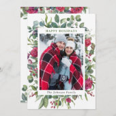 Waterverf Winter Flowers Foliage kerstFOTO Feestdagenkaart (Voorkant / Achterkant)